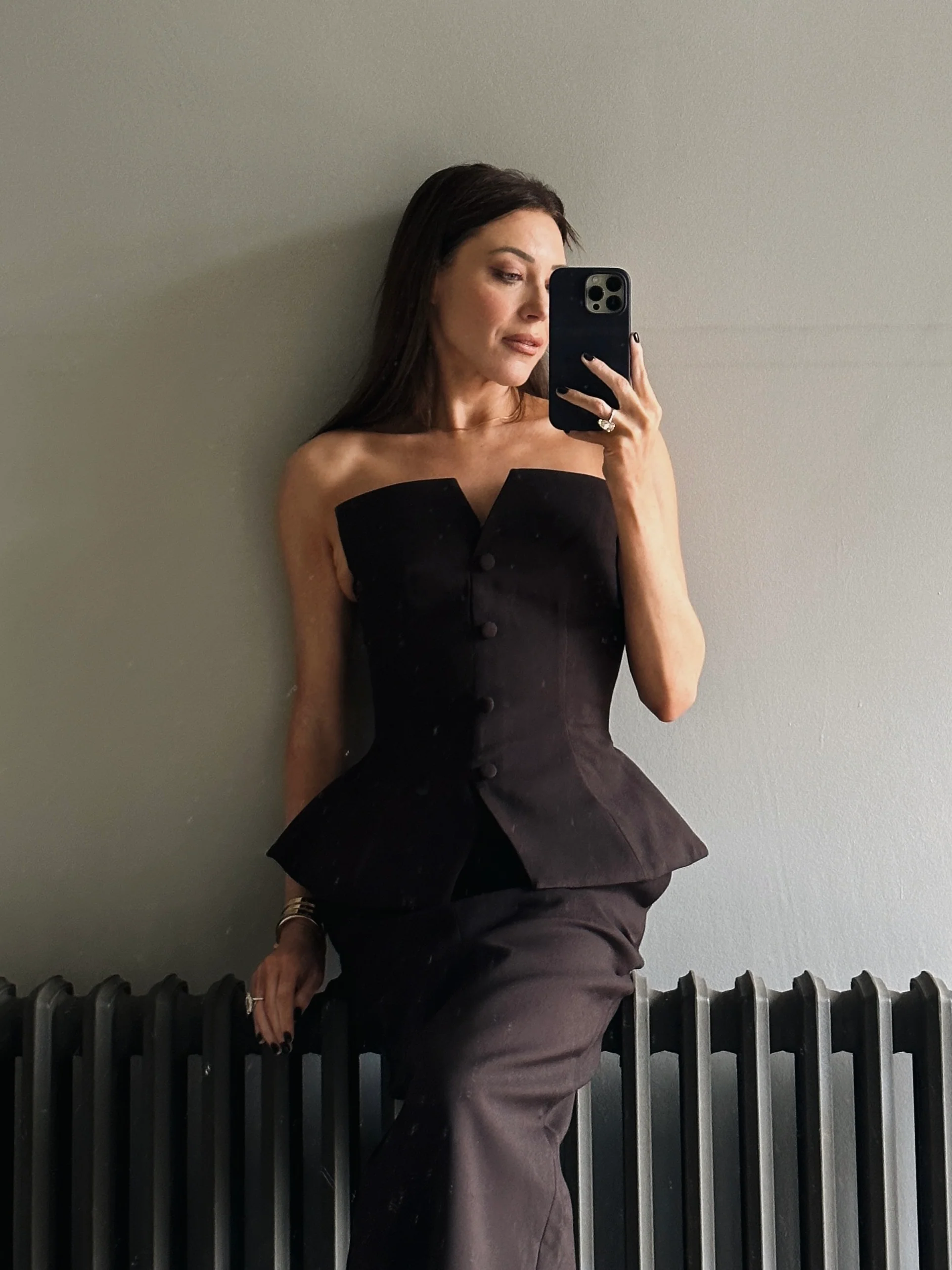 'BLAIR' EXAGGERATED SQUARE NECK BANDEAU TOP BROWN